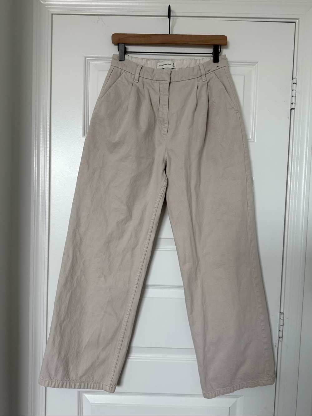 Abercrombie Curve Love Sloane Tailored Jean Size 6 Beige High Rise Wide Leg - Picture 2 of 6